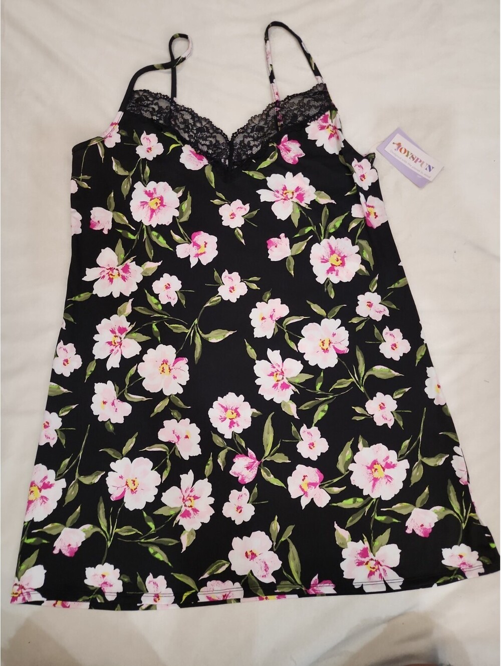 Joyspun Women Chemise Nightgown Medium Black Floral Lace Sleepshirt Lingerie NEW
